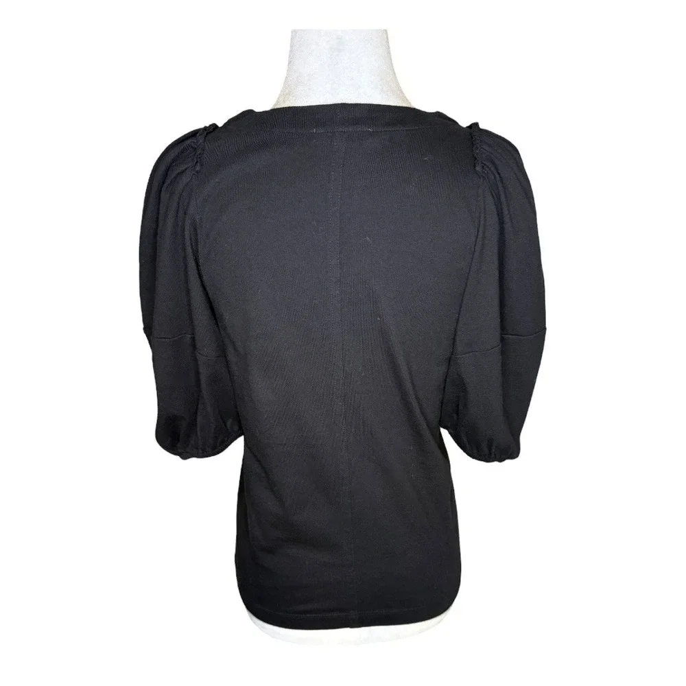 NEW Madewell Puff Sleeve Top Knit Tee Short Sleeve Jet Black Size XS - Picture 4 of 8